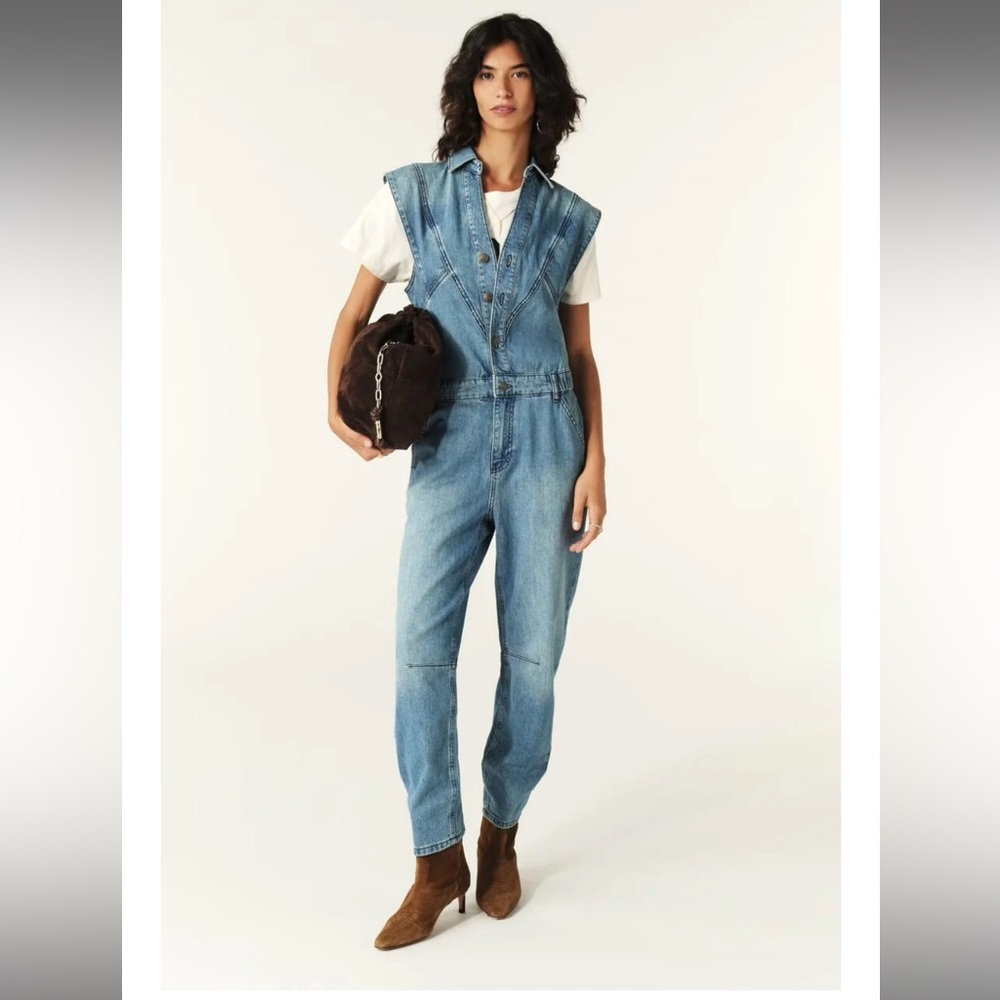 ba&sh Figo Denim Jumpsuit Size 4 NWT